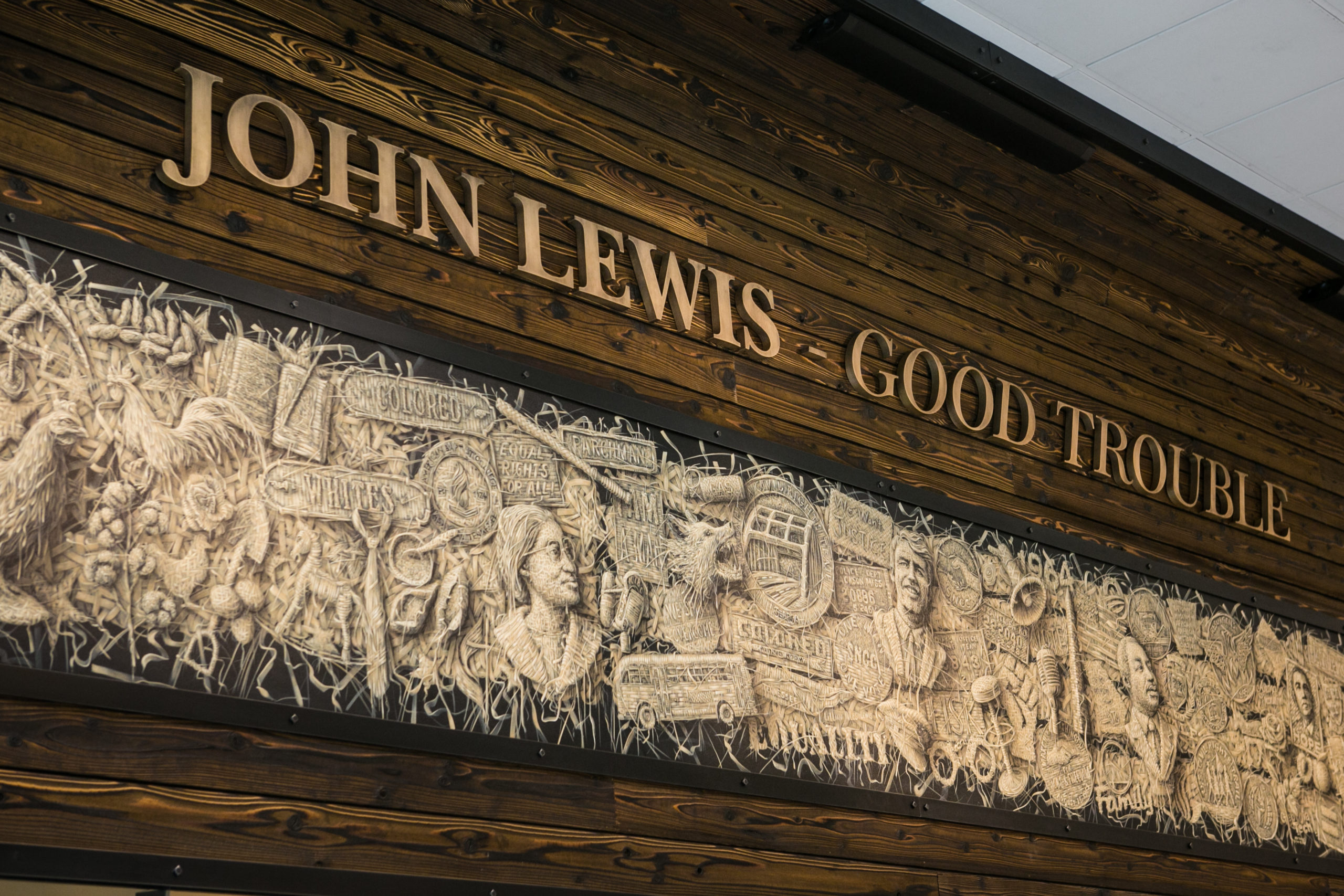 Painting by Alexi Torres featuring icons and symbols selected by Congressman John Lewis